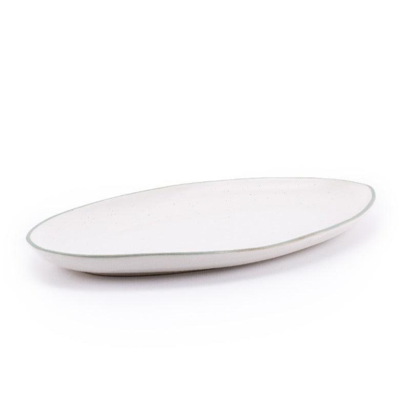 Oval Large Serving Platter - White and Turquoise